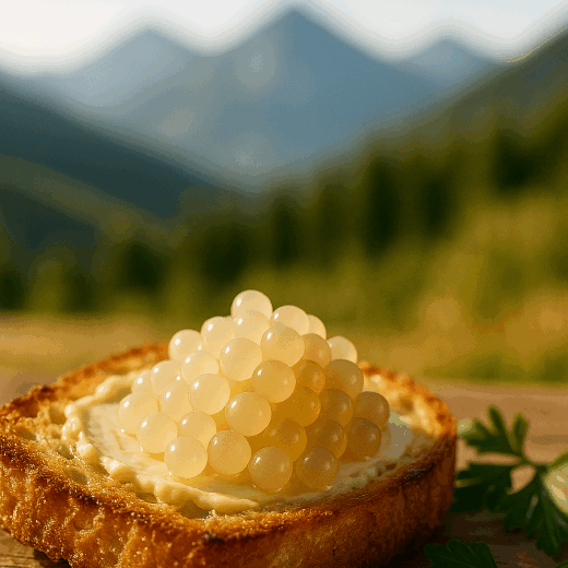 Toast beurré et perles nacrées